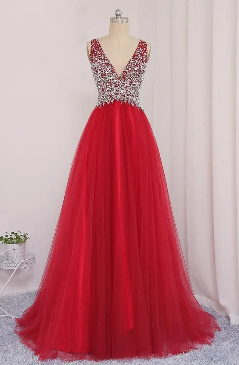 Diynav Neckline Prom Dress Tulle Skirt Evening Dress Graduation Party Dress Formal Dress Dresses For Prom Special Occasion Dress HZ1017