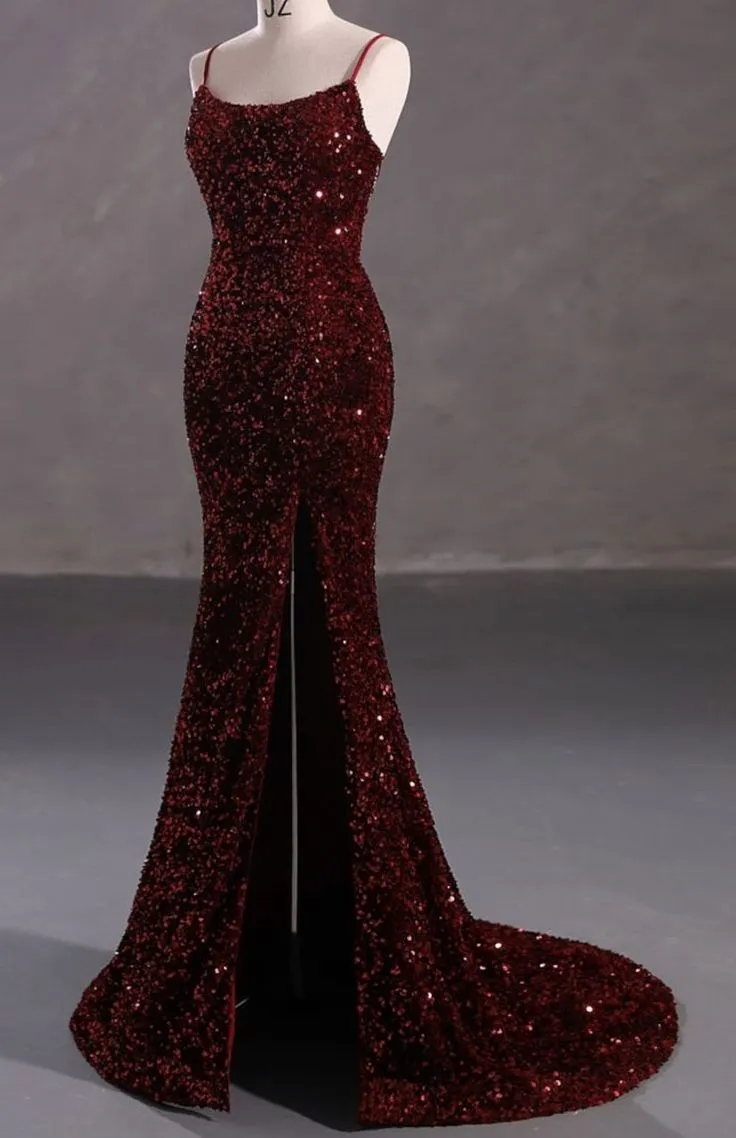 Diynav Burgundy Shimmery Open Back Formal Prom Evening Dress HZ1017
