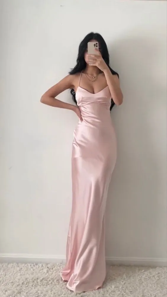 Diynav Pink Mermaid Long Prom Dress,Simple Pink Evening Dress HZ1017