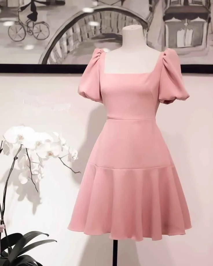 Diynav Pink Square Neckline A-line Homecoming Dress HZ1017