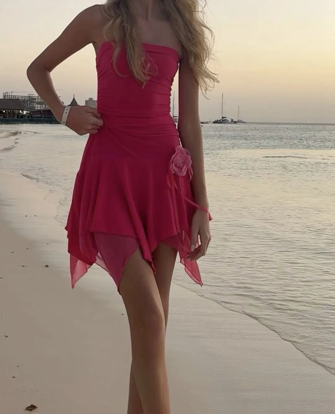 Diynav Hot Pink Beach Dress,Cute Homecoming Dress HZ1017
