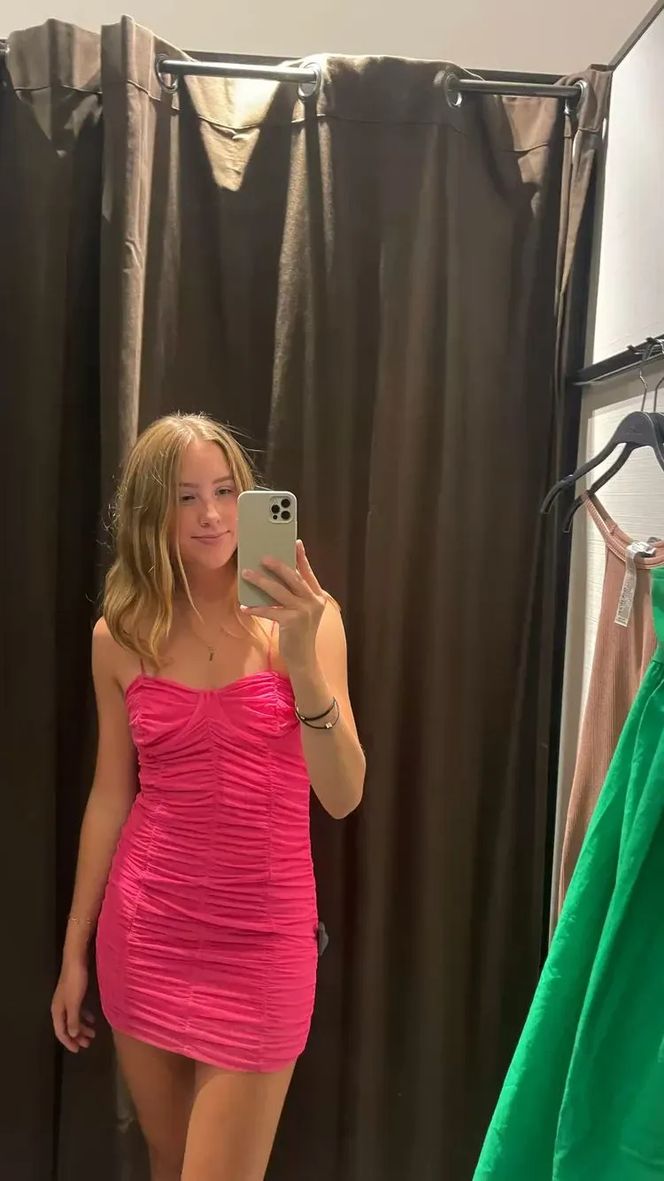 Diynav Straps Hot Pink Homecoming Dress, Hot Pink Bodycon Dress HZ1017