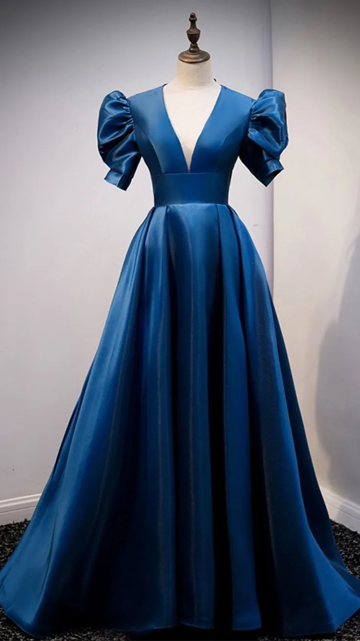 Diynav satin long prom dress blue evening dress HZ1017