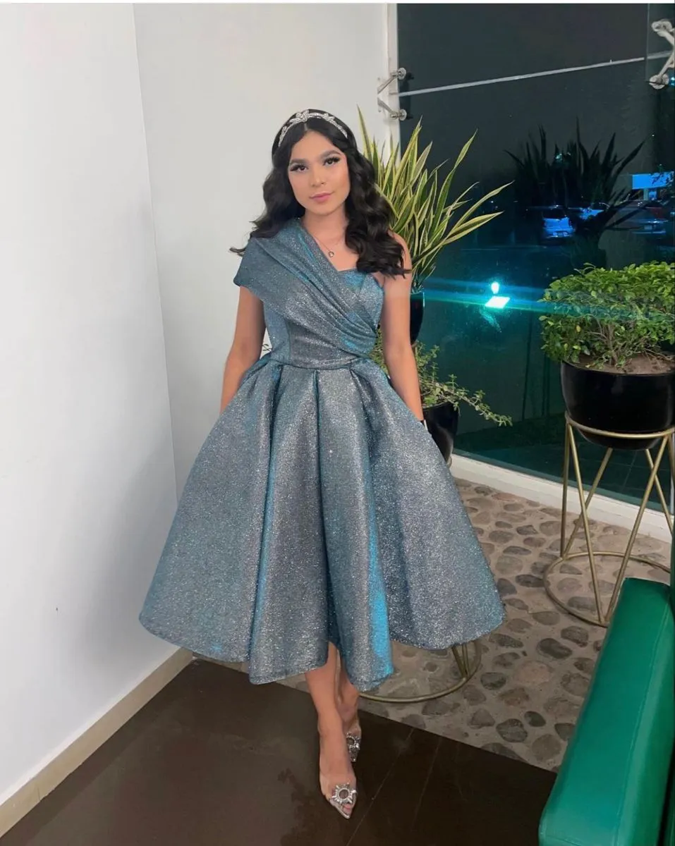 Diynav Blue One Shoulder Midi-length Evening Dress HZ1017