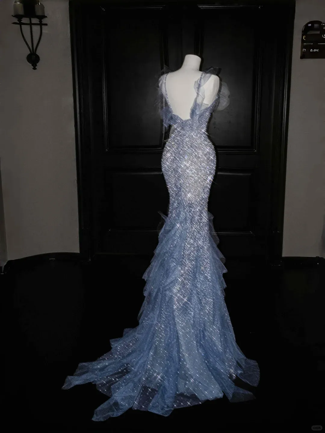 Diynav Blue Tulle Sequins Beaded Ruffles Mermaid Prom Dress,Formal Evening Dress Wedding Dress HZ1017 - Image 5