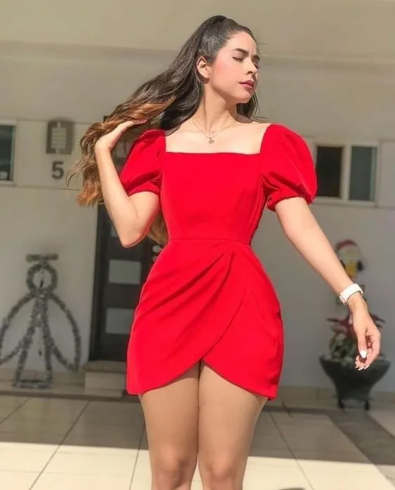 Diynav Square Neckline Homecoming Dress with Puff Sleeves HZ1017