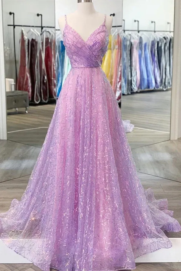 Diynav V Neck Backless Long Purple Prom Dress, Backless Purple Formal Graduation Evening Dress HZ1017