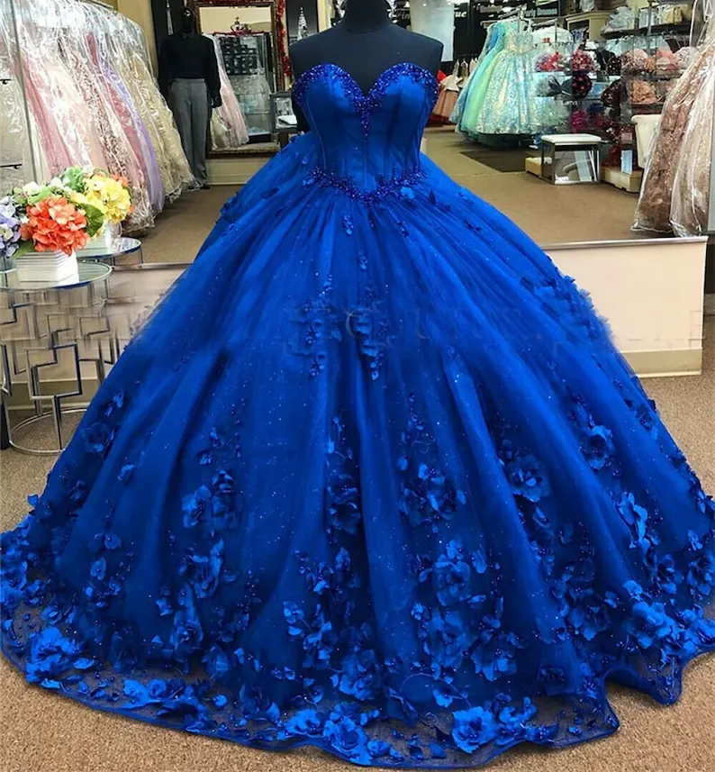 Diynav Blue Princess Dress Royal Blue Quinceanera Dress With 3D Flowers Stunning Ball Gown HZ1017