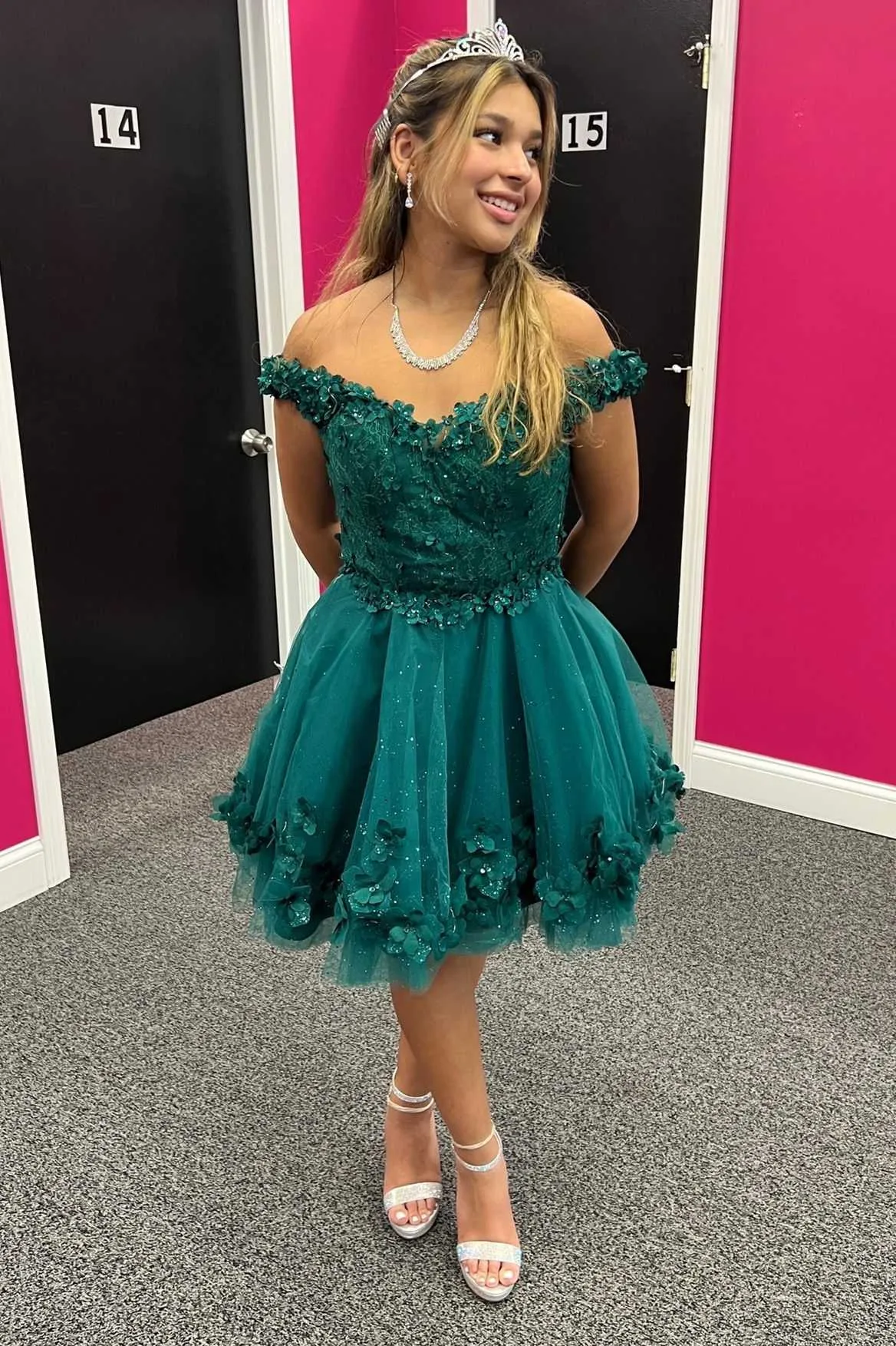 Diynav Emerald Appliques A-Line Homecoming Dress HZ1017