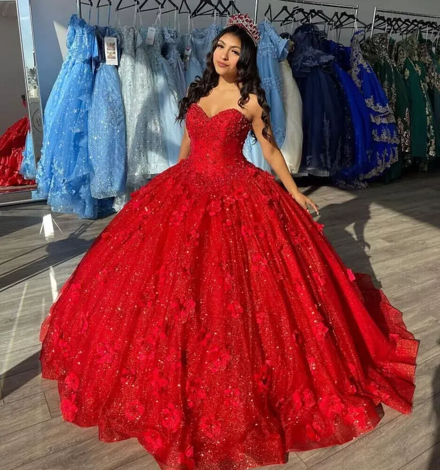 Diynav Red Sequins Appliques Ball Gown .Strapless A Line Prom Dress HZ1017 - Image 2