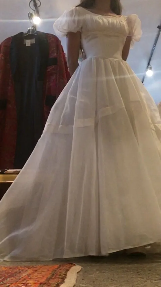 Diynav A-line White Wedding Dress,White Princess Dress with Puff Sleeves HZ1017