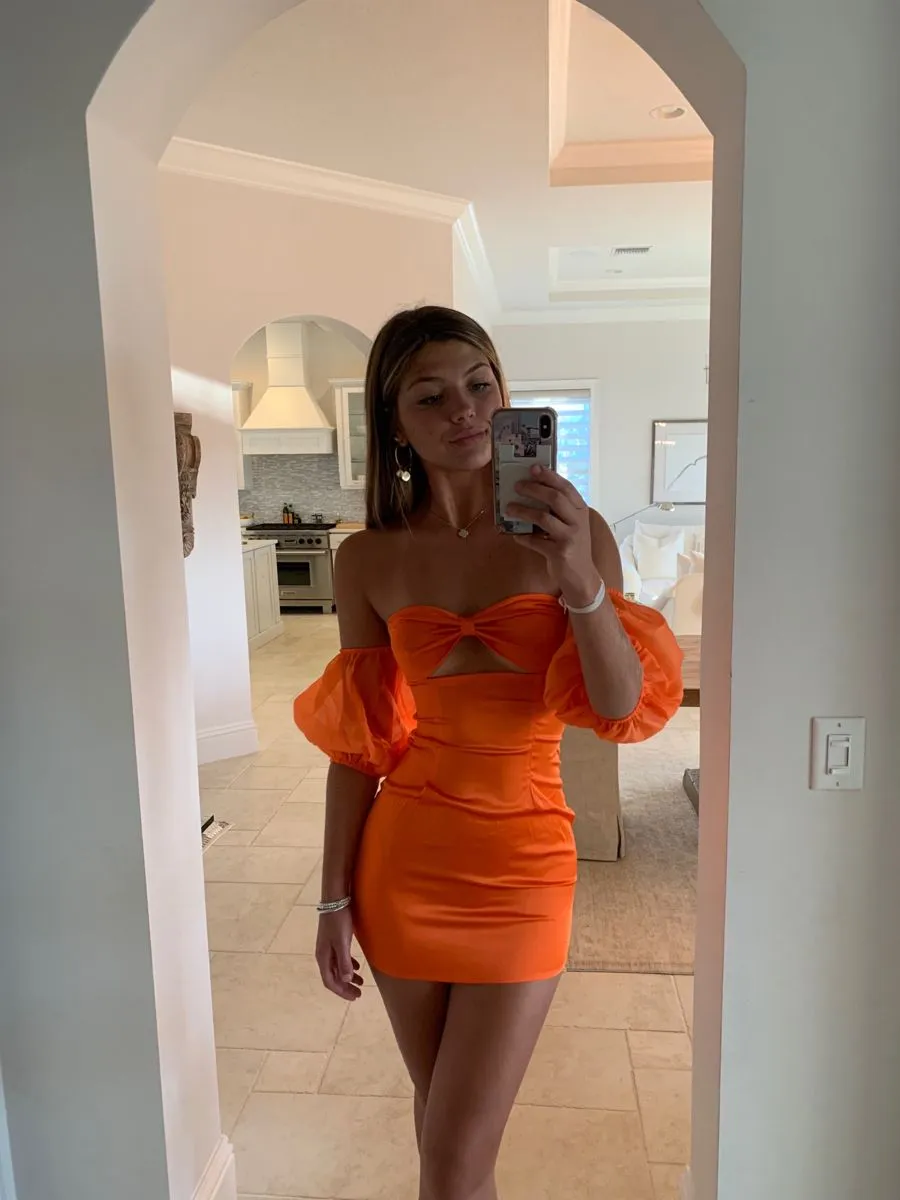 Diynav Orange Bodycon Dress,Orange Homecoming Dress HZ1017