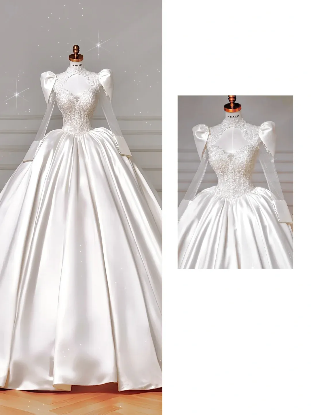 Diynav White Satin Lace Appliques A Line Wedding Dress,Formal Prom Dress HZ1017