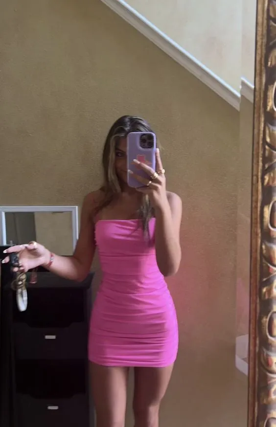 Diynav Pink Bodycon Dress Mini Homecoming Dress HZ1017