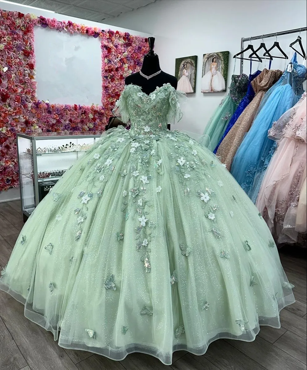 Diynav Green Quinceanera Dresses With 3D Flowers Sweet 15 Birthday Ball Gown HZ1017