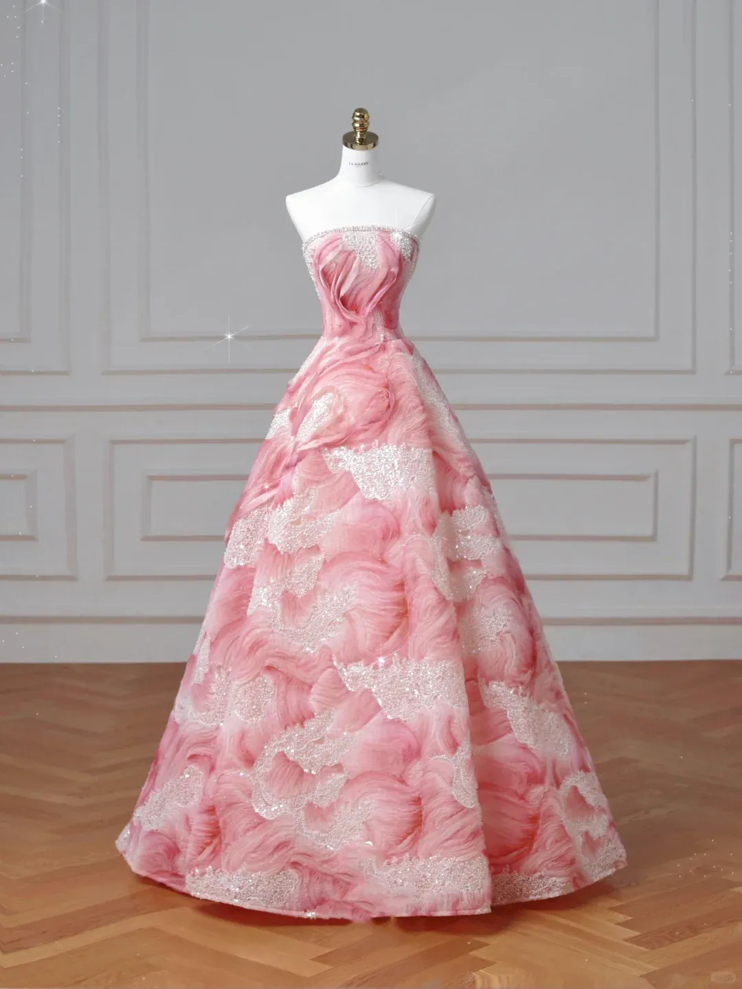 Diynav Pink Strapless Satin Print Sequins Prom Dress Princess Birthday Ball Gown HZ1017 - Image 7