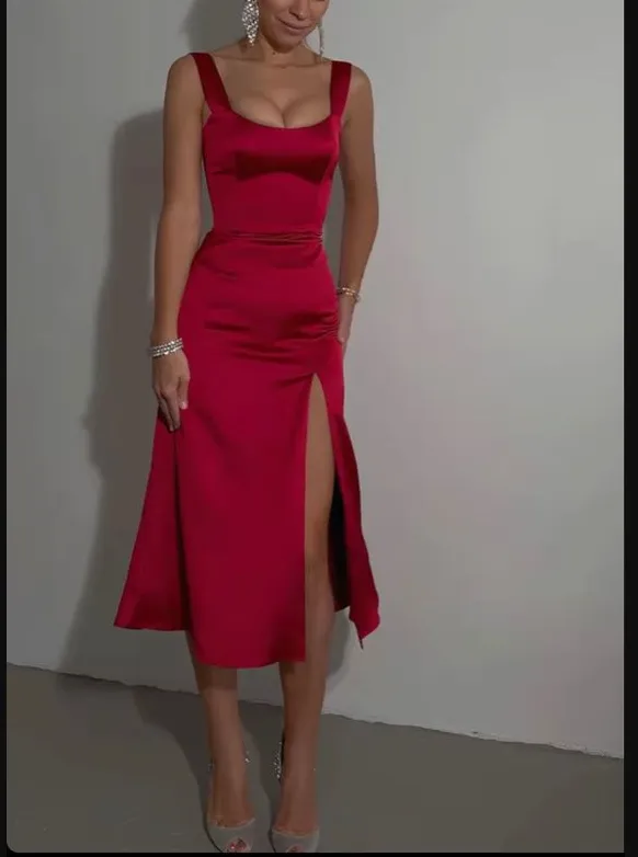 Diynav Length Cocktail Dress Front Slit Long Party Dress Short Satin Prom Dresses HZ1017