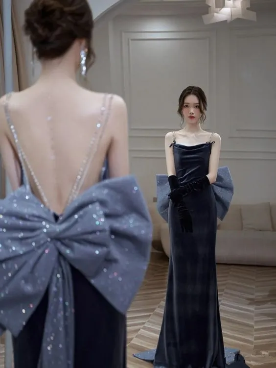 Diynav Mermaid Evening Dress with Bow,Reception Dress,Chic Formal Gown HZ1017