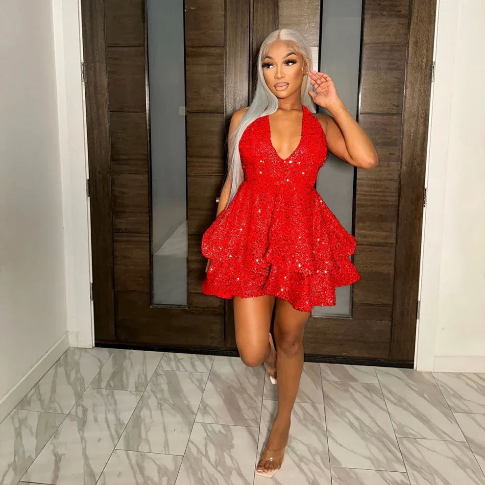 Diynav Sequin Tiered Homecoming Dress 18th Birthday Party Dress HZ1017