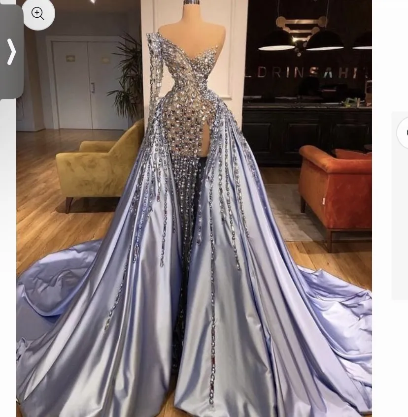 Diynav One Shoulder Purple Evening Dress Side Slit With Train Gorgeous Custom Made Evening Gowns HZ1017