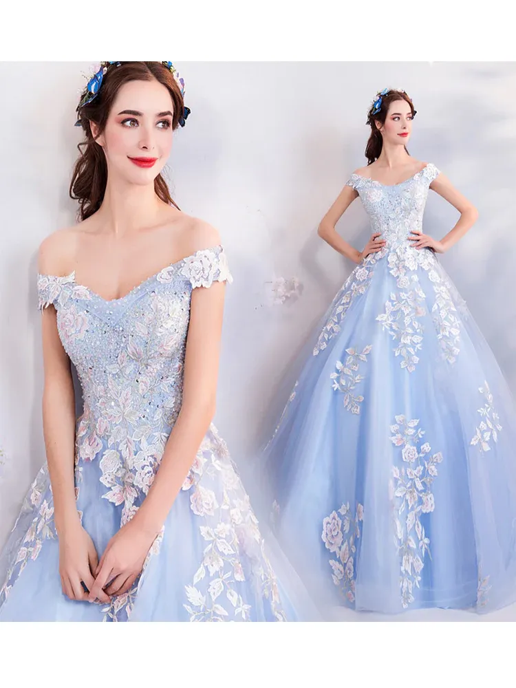 Diynav Off The Shoulder Quinceanera Dresses Blue Ball Gown HZ1017