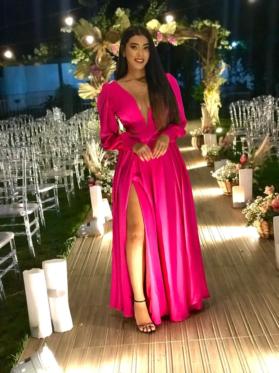 Diynav A-line V Neck Satin Evening Dress Gala Dress HZ1017