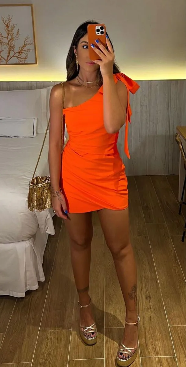Diynav One Shoulder Party Dress,Orange Homecoming Dress HZ1017