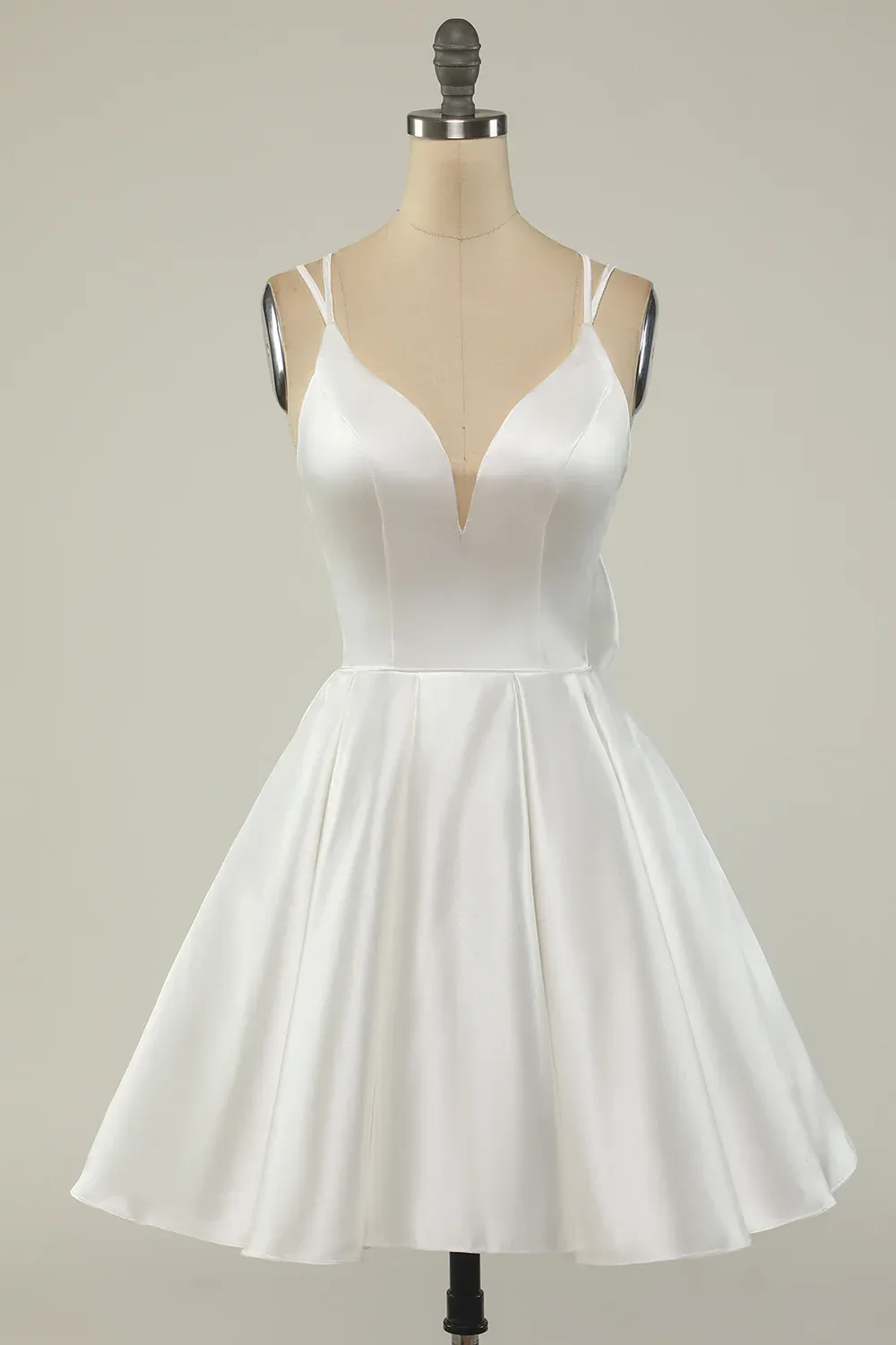 Diynav Satin A-line Graduation Dress,White Short Homecoming Dress HZ1017