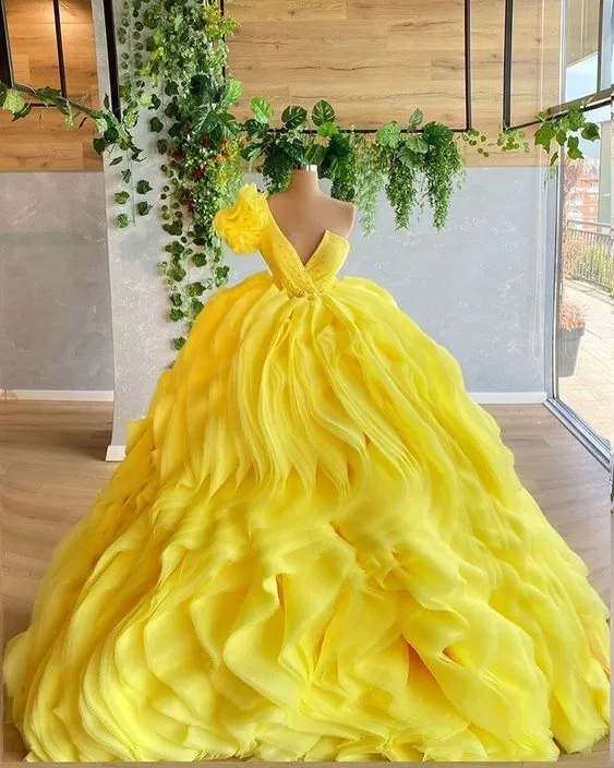 Diynav Yellow Long Ball Gown Princess Dress HZ1017