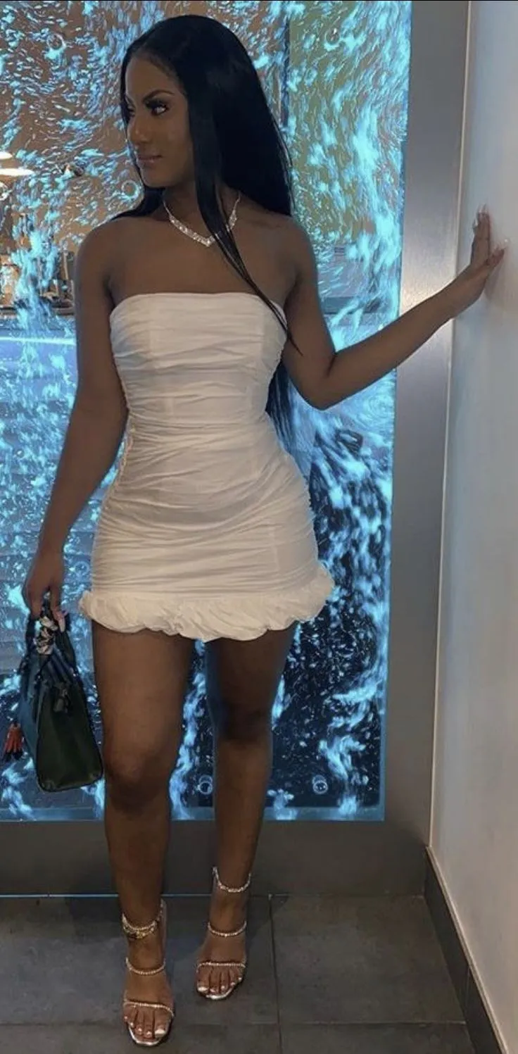 Diynav White Strapless Pleated Sheath Homecoming Dress Cocktail Dress HZ1017