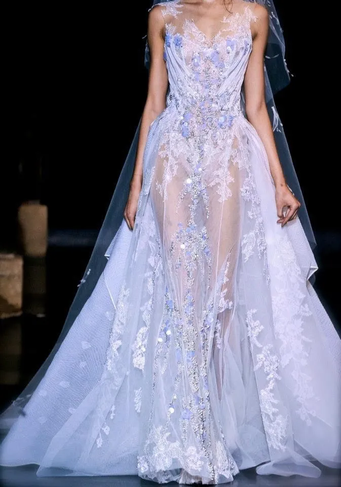 Diynav Tulle lace Appliques Evening Dress,Long Wedding Dress HZ1017