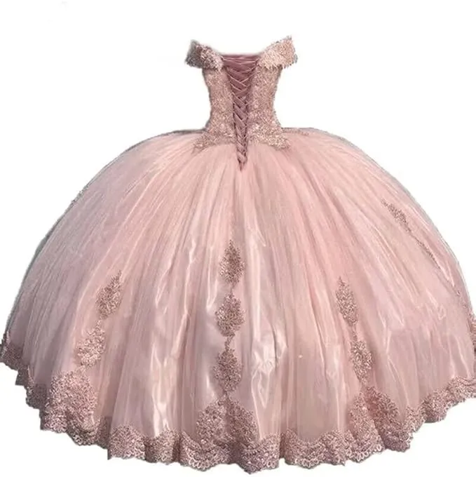 Diynav Pink Off The Shoulder Tulle LaceAppliques Ball Gown Quinceanera Dress HZ1017 - Image 3