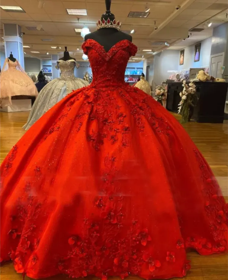 Diynav Red 3D Flowers Ball Gown,Sweet 16 Dress,Quinceanera Dress HZ1017