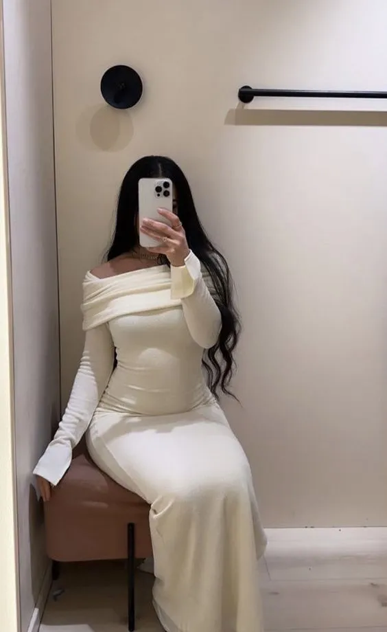 Diynav Off-Shoulder Long Sleeves White Sheath Long Evening Dress HZ1017