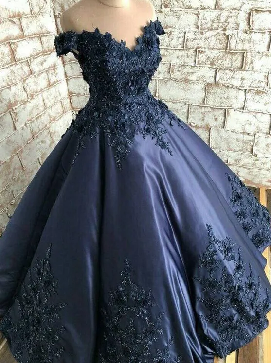 Diynav The Shoulder Navy Blue Formal Ball Gown HZ1017
