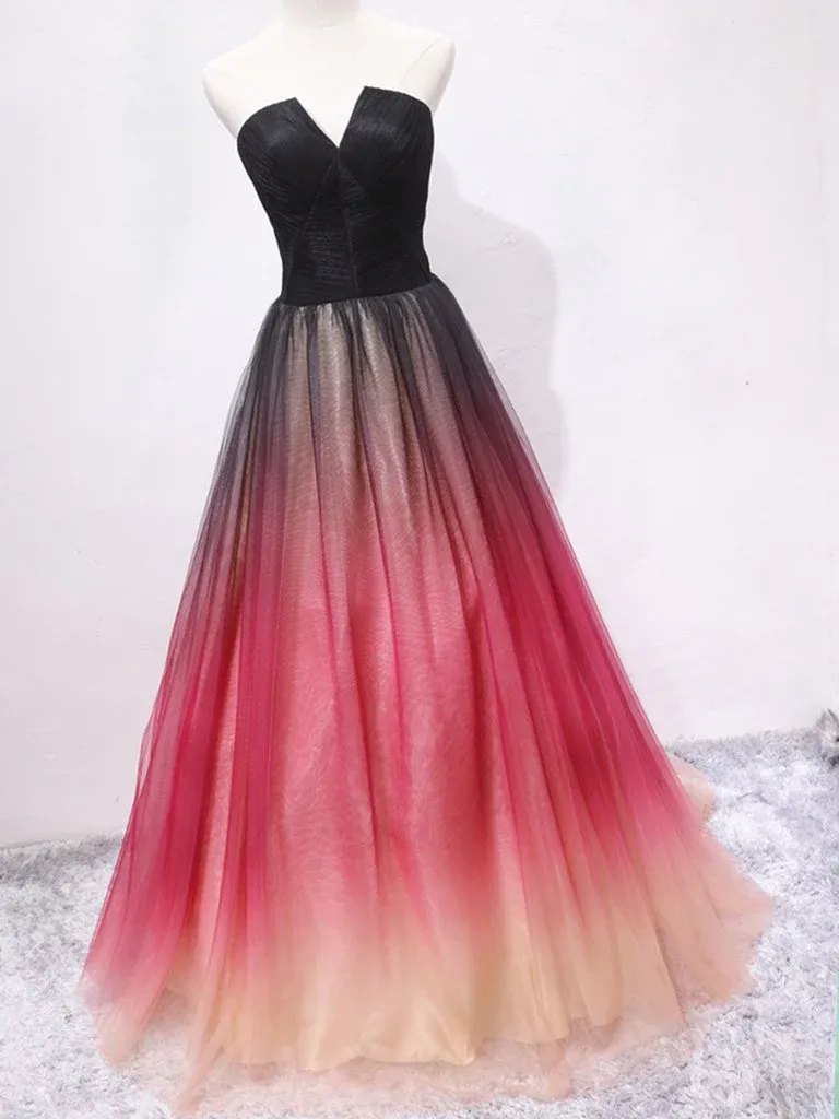 Diynav A Line V Neck Open Back Ombre Long Prom Dresses, Long Ombre Formal Graduation Evening Dresses HZ1017