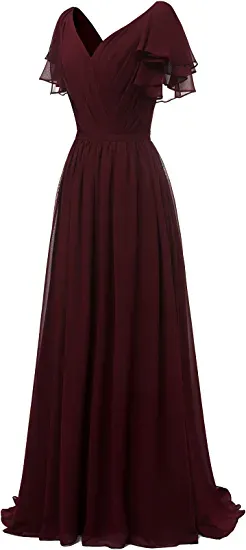 Diynav Sleeve Bridesmaid Dress V Neck Chiffon Long Formal Wedding Evening Dress HZ1017