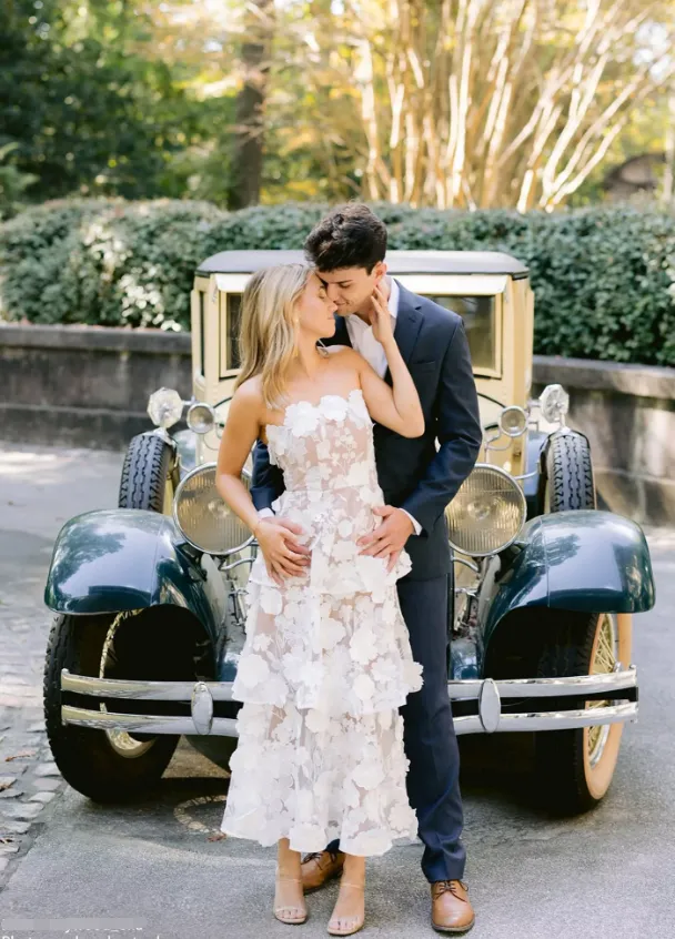 Diynav Strapless 3D Floral Lace Tiered Long Prom Dress,White A Line Evening Dress Wedding Dress HZ1017