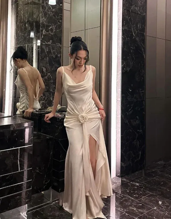 Diynav White Mermaid Prom Evening Dress With Flowers,Formal Wedding Dress HZ1017