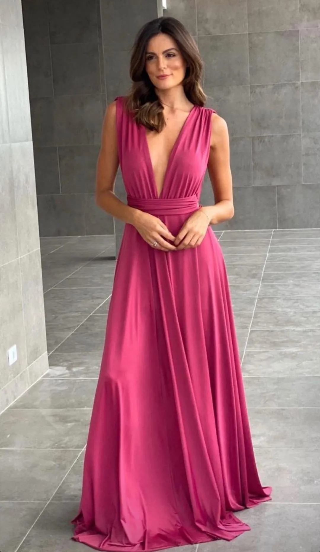 Diynav A-Line Deep V Neck Evening Dress Bridesmaid Dress HZ1017