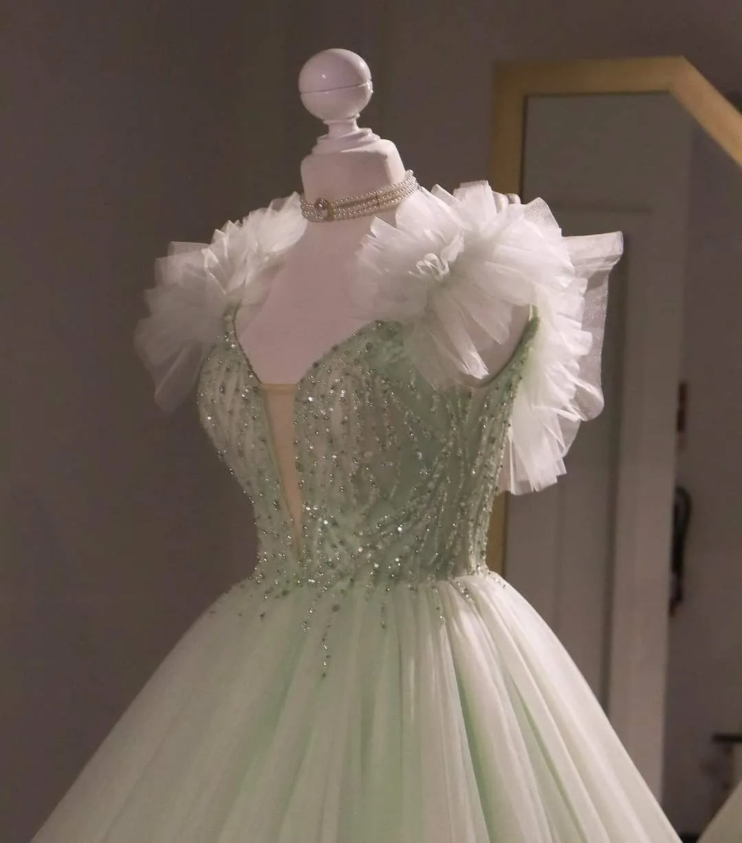 Diynav Green Tulle Ball Gown , Sweet 16 Dress, Sage Green Quinceanera Dress HZ1017