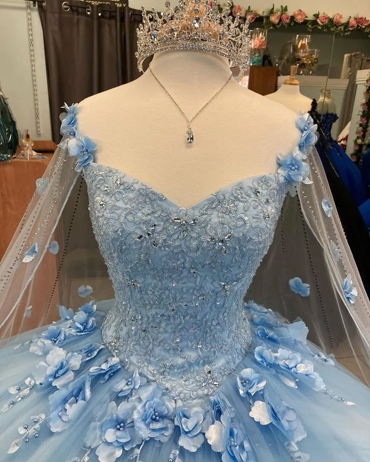 Diynav Gown Light Blue Quinceanera Dresses 3D Flowers Sweet 16 Dress HZ1017