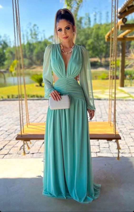 Diynav Long Lantern Sleeves Prom Dress Evening Gown Gala Dress HZ1017