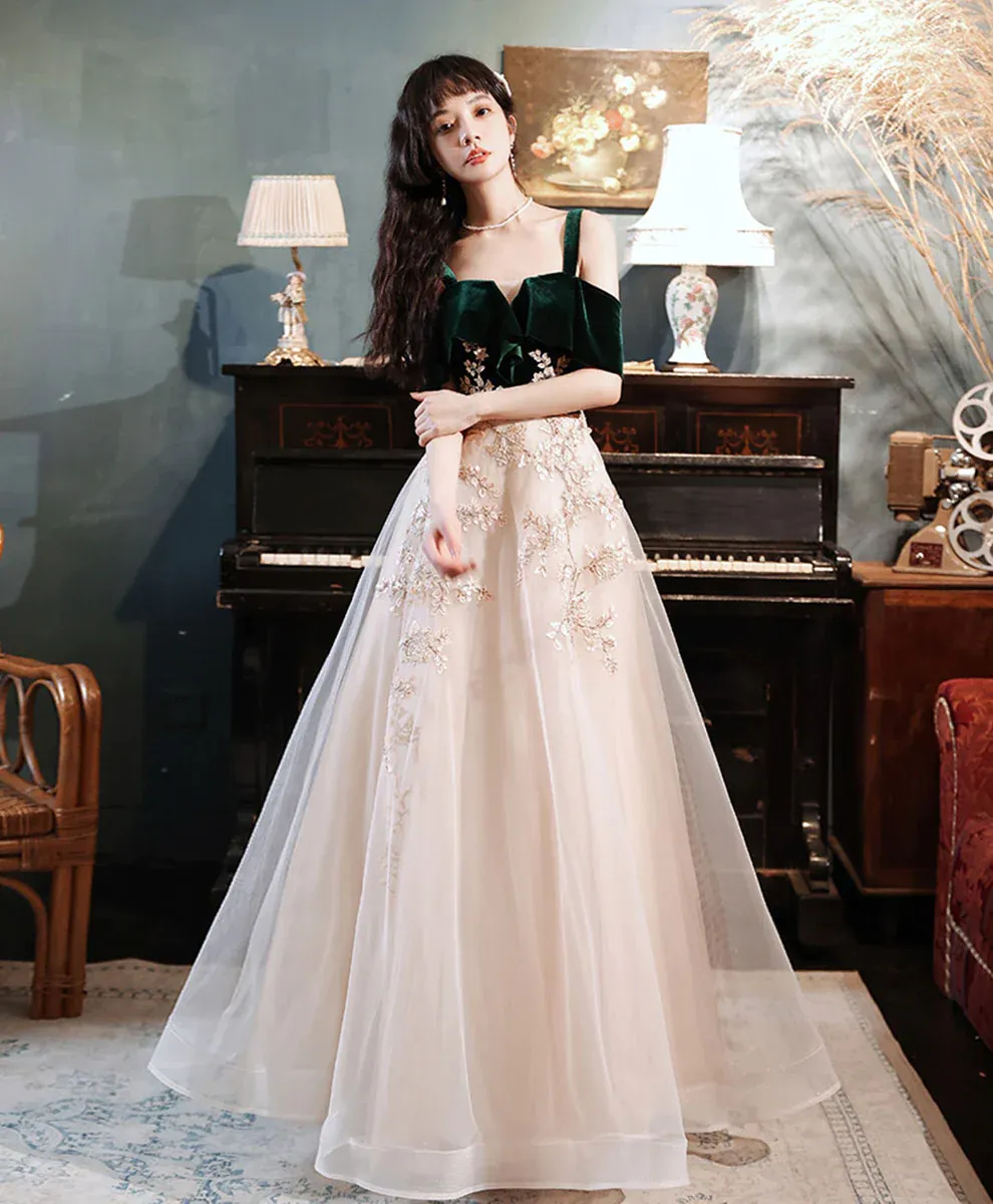 Diynav Green Tulle Lace Long Prom Dress, Green Formal Evening Dress HZ1017