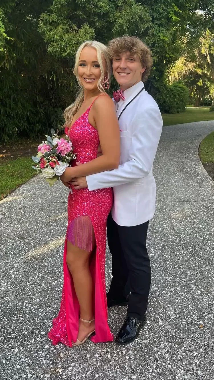 Diynav Straps Long Prom Dress With Lace-up Back Sequins Evening Dress HZ1017 - Image 4