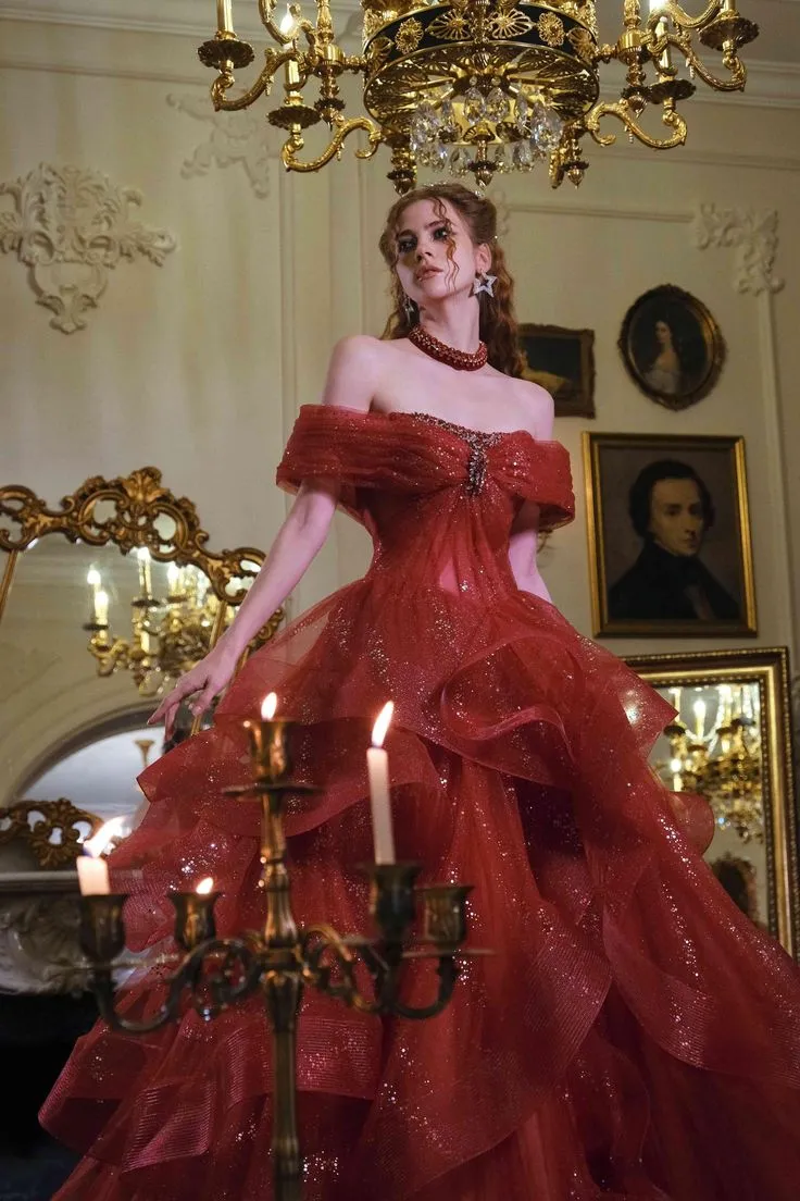 Diynav Off-Shoulder A-Line Red Evening Dress, Sparkling Dress Ball Gown Wedding Dress HZ1017 - Image 4