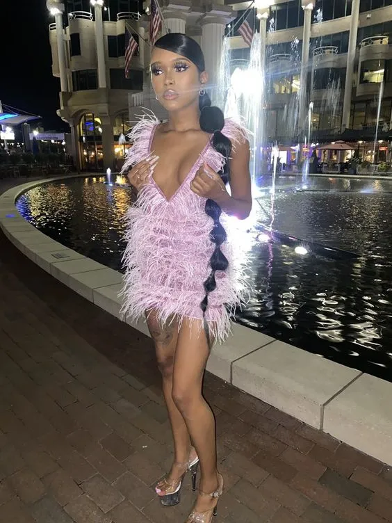 Diynav V Neck Pink Party Dress,Pink Short Homecoming Dress HZ1017