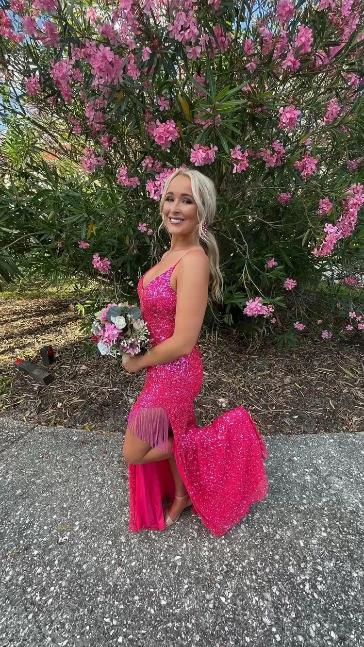 Diynav Straps Long Prom Dress With Lace-up Back Sequins Evening Dress HZ1017 - Image 5