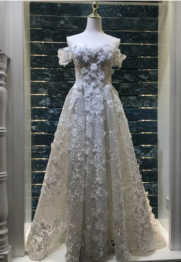 Diynav Sale no return no refundSale Handmade Flowers Pearls Evening Dresses A-Line Off Shoulder HZ1017 - Image 4