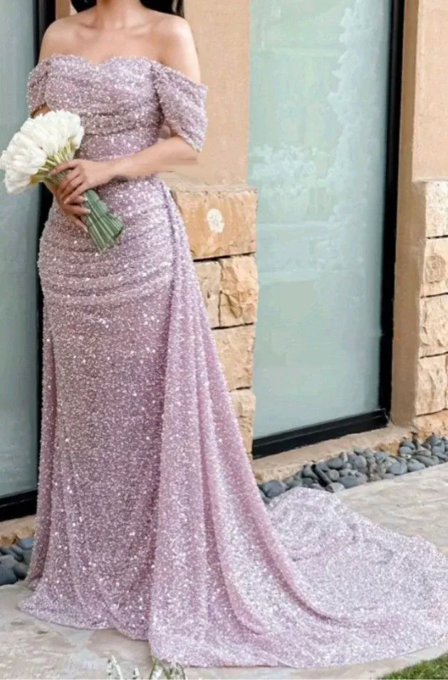 Diynav Off The Shoulder Wedding Dress Sequin Mermaid Prom Evening Dress HZ1017